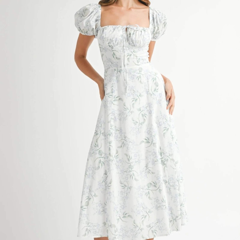 Mable NWT midi blue white floral dress medium cottage core fairy core - Picture 8 of 11